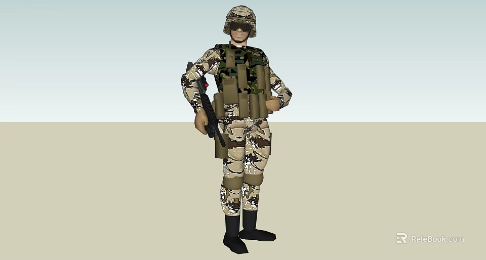 Game Movie Military Character In Camouflage Uniform With Helmet And Weapon 3d model 