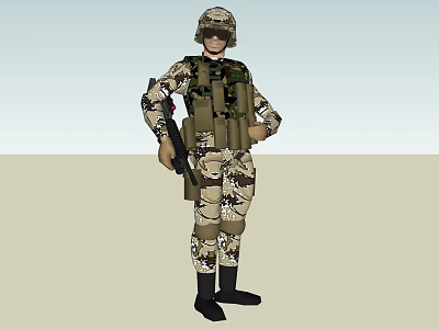Game Movie Military Character In Camouflage Uniform With Helmet And Weapon 3d model