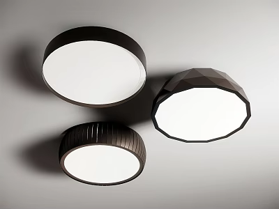 Modern Ceiling Lights With Three Round And Geometric Shaped Dark Frames White Shades 3d model