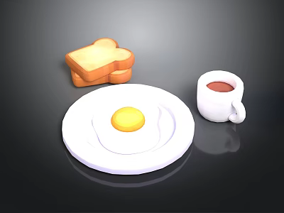 Fresh Morning Breakfast Plate With Fried Egg Toast And Coffee Cup 3d model