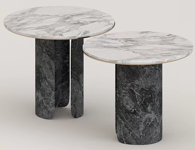 Stylish Modern Marble Side Tables with Round Top and Stone Base Design 3d model