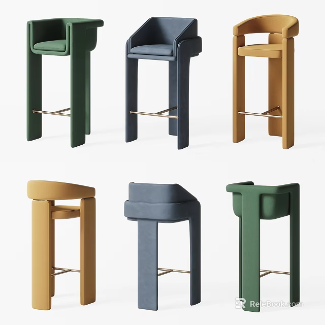 Modern Bar Stools With Multiple Colors And Metal Frame Design 3d model