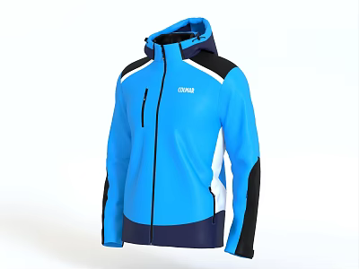 Blue Hooded Jacket With Color Block Design Black White Sleeves And Zipper Front 3d model