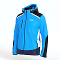 Blue Hooded Jacket With Color Block Design Black White Sleeves And Zipper Front
