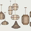 Natural Rattan Woven Chandeliers with Various Round and Oval Shapes Hanging Stylishly