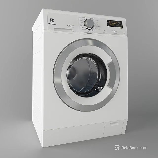 White Front Loading Washing Machine With Digital Control Panel And Sleek Design 3d model