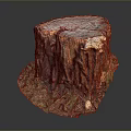 Natural Wood Stone Decorative Stump With Textured Surface And Grass Base Design