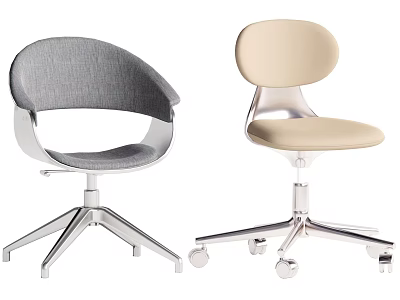 Gray And Beige Fabric Office Chairs With Silver Metal Base And Swivel Wheels 3d model