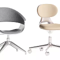 Gray And Beige Fabric Office Chairs With Silver Metal Base And Swivel Wheels