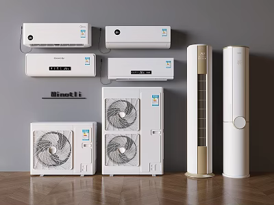 Various Types of Air Conditioners and Fans Including Wall Mounted and Floor Standing Units 3d model
