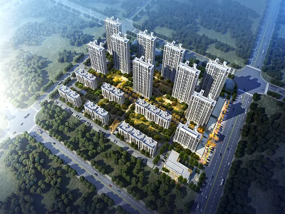 Aerial View Residential Planning With High Rise Buildings Green Spaces And Road Layouts 3d model
