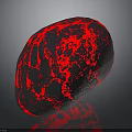 Glowing Sphere with Red Cracked Texture on Black Background and Reflection