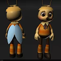 Cartoon Bee Game And Movie Character With Yellow Brown Striped Body Wings And Hat 3d model