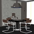 Modern Mahjong Room Interior With Stylish Table Comfortable Chairs Patterned Wall Pendant Light White Blinds