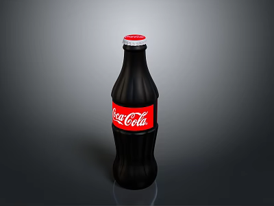 Classic Coca Cola Black Glass Bottle With Red Cap And White Label Design 3d model