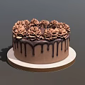 Delicious Chocolate Cake Topped with Cream Flowers and Drizzle on White Base