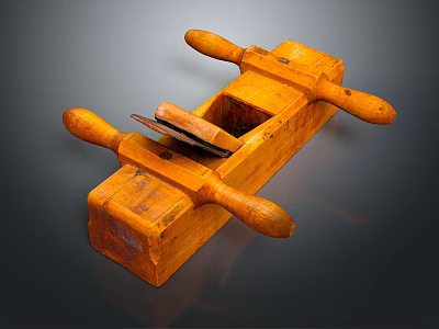 Traditional Wooden Hand Plane With Two Handles And Metal Blade For Carpentry 3d model