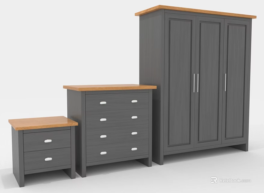 Gray And Wooden Top Home Furniture Collection Featuring Dresser Cabinet Wardrobe 3d model 