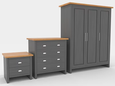 Gray And Wooden Top Home Furniture Collection Featuring Dresser Cabinet Wardrobe 3d model