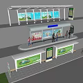 Modern Bus Station With Shelter Advertising Billboards Benches And People Waiting