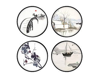 New Chinese Round Frame Painting Wall Decoration 3d model