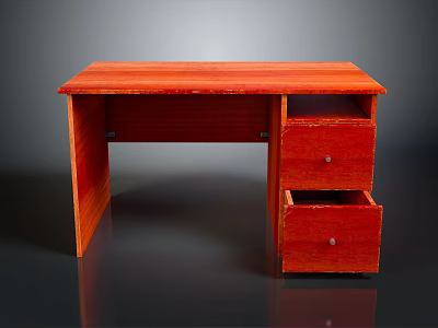 Red Wooden Desk Furniture With Two Functional Drawers And Smooth Desktop Surface 3d model