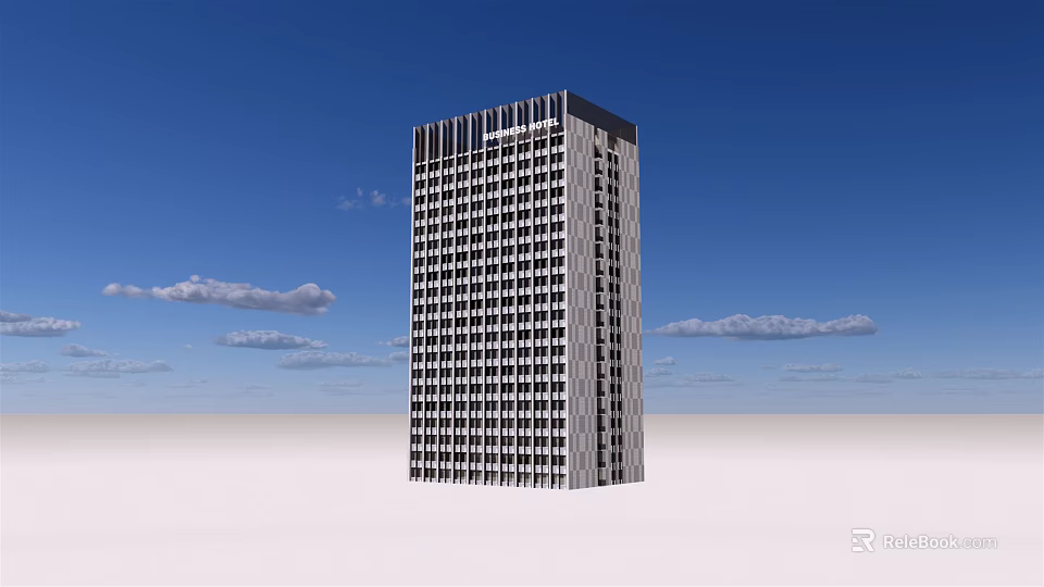 Modern High Rise Office Building With Glass Windows And Blue Sky Background 3d model 