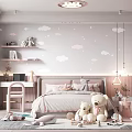 Cozy Kids Bedroom With Pastel Colors Cloud Wall Art And Plush Toys