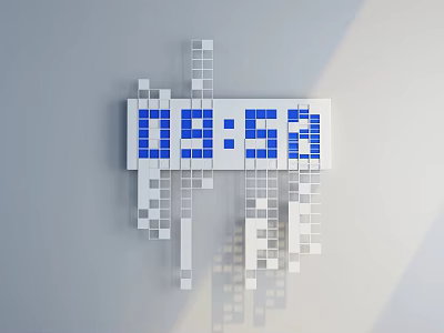 Modern Digital Wall Clock With Pixel Style Blocks On Gray Wall 3d model
