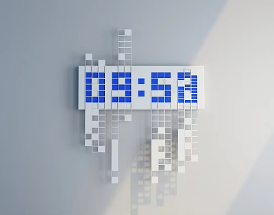 Modern Digital Wall Clock With Pixel Style Blocks On Gray Wall 3d model Modern Digital Wall Clock With Pixel Style Blocks On Gray Wall 3d model