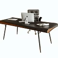 Modern Home Office Desk With Black Leather Chair iMac Computer And Notebook On Tabletop
