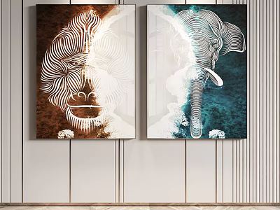 Abstract Animal Paintings with Monkey and Elephant Line Art Modern Wall Decor 3d model