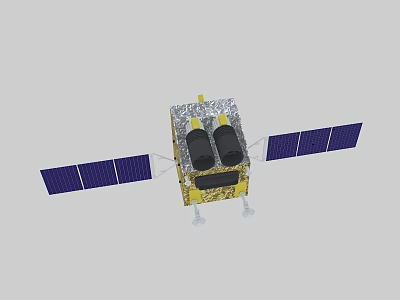 Satellite Model With Blue Solar Panels And Gold Main Structure Design 3d model