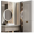 Elegant Modern Bathroom Interior Design With Round Backlit Mirror And Marble Vanity Top 3d model