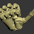 Precision Gold Robotic Hand With Articulated Joints And Shiny Metallic Finish On Dark Background