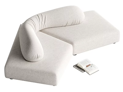 Modern Minimalist Light Beige Sectional Sofa in Living Room with Open Book and Tablet 3d model
