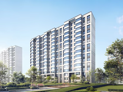 Modern Residential Building Complex With Green Landscaping And Trees 3d model