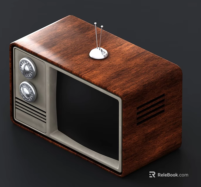 Vintage Television With Wooden Case Antenna And Classic Knobs On Front Panel 3d model 