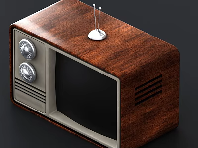 Vintage Television With Wooden Case Antenna And Classic Knobs On Front Panel 3d model