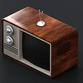 Vintage Television With Wooden Case Antenna And Classic Knobs On Front Panel