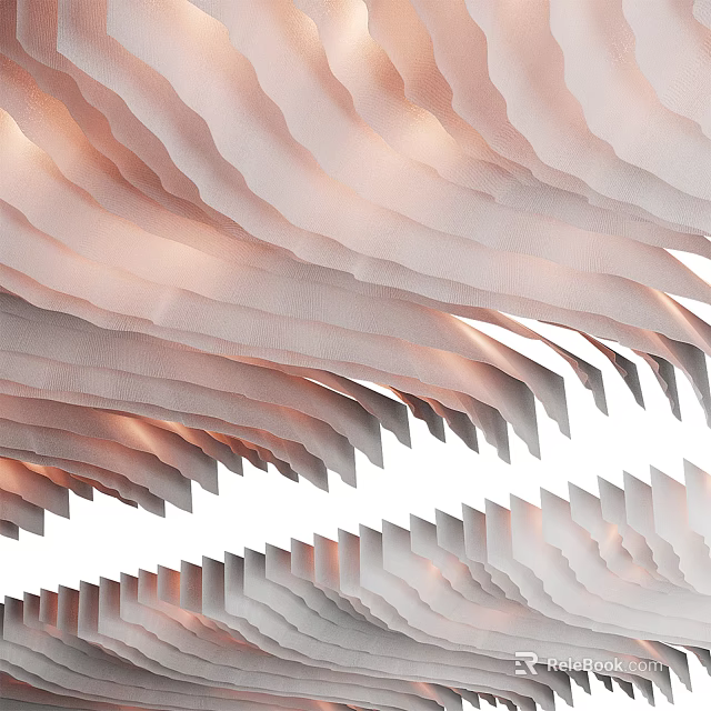 Modern Ceiling Design With Layered Wave like Panels Neutral Tones And Soft Lighting Effects 3d model 
