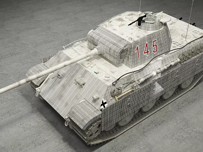 Gray Military Tank With Grid Pattern Number 145 Black Cross And Armored Exterior 3d model