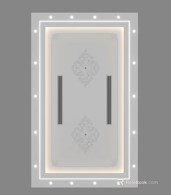 Modern Ceiling Design With Symmetric Decorative Patterns And Recessed Lights 3d model 