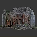 Ancient Ruin Architectural Model With Weathered Stone Walls Columns And Arched Openings