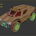 Brown Armored Offroad Functional Vehicle With Large Tires And Lights
