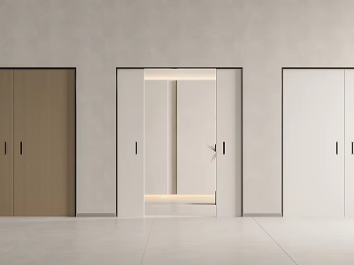 Modern Sliding Doors With Brown And White Panels And Built in Light In Sleek Interior 3d model