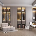Modern Walk-in Closet Interior Design With Cabinets Hanging Areas Sofa And Wooden Floor