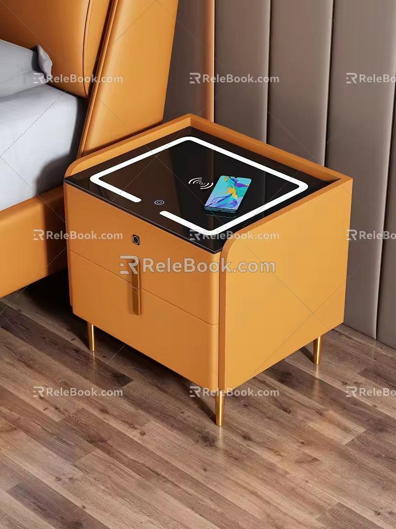 Modern Light Luxury Leather Bedside Table Multifunctional Bedside Table Solid Wood Bedside Table Three-color Lamp Bedside Table 3d model