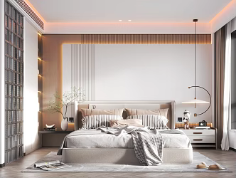 Home Bedroom Fabric Double Bedside Chandelier Glass Brick Screen Light Luxury TV Cabinet Dressing Table 3d model