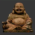 Smiling Buddha Red Stone Carving In Sitting Posture With Detailed Base
